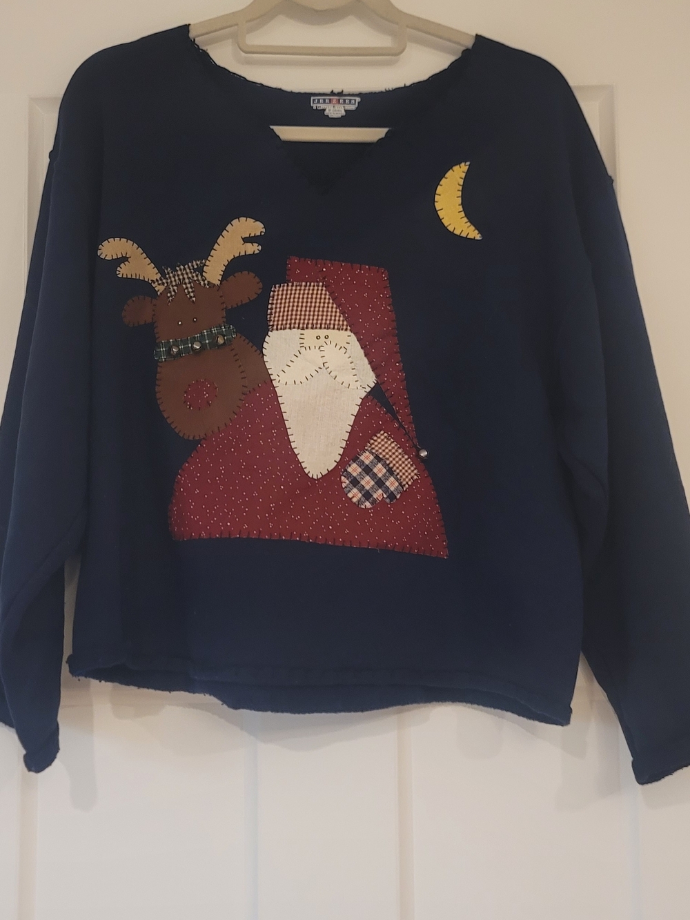Vintage Jerzees Handmade Holiday Santa & Reindeer Patch Sweater